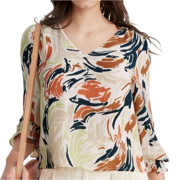Madewell Tops - NWT MADEWELL V-Neck Brushstroke Print Ruffle Cuff Sleeve Blouse Size Medium